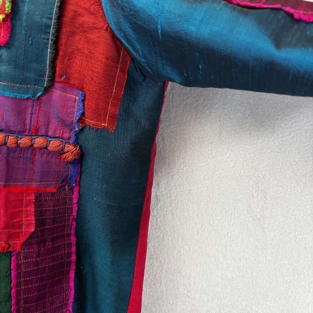 Coldwater Creek Patchwork Silk Blend Jacket Womens Large L Colorful Boho Hippie - Picture 11 of 16